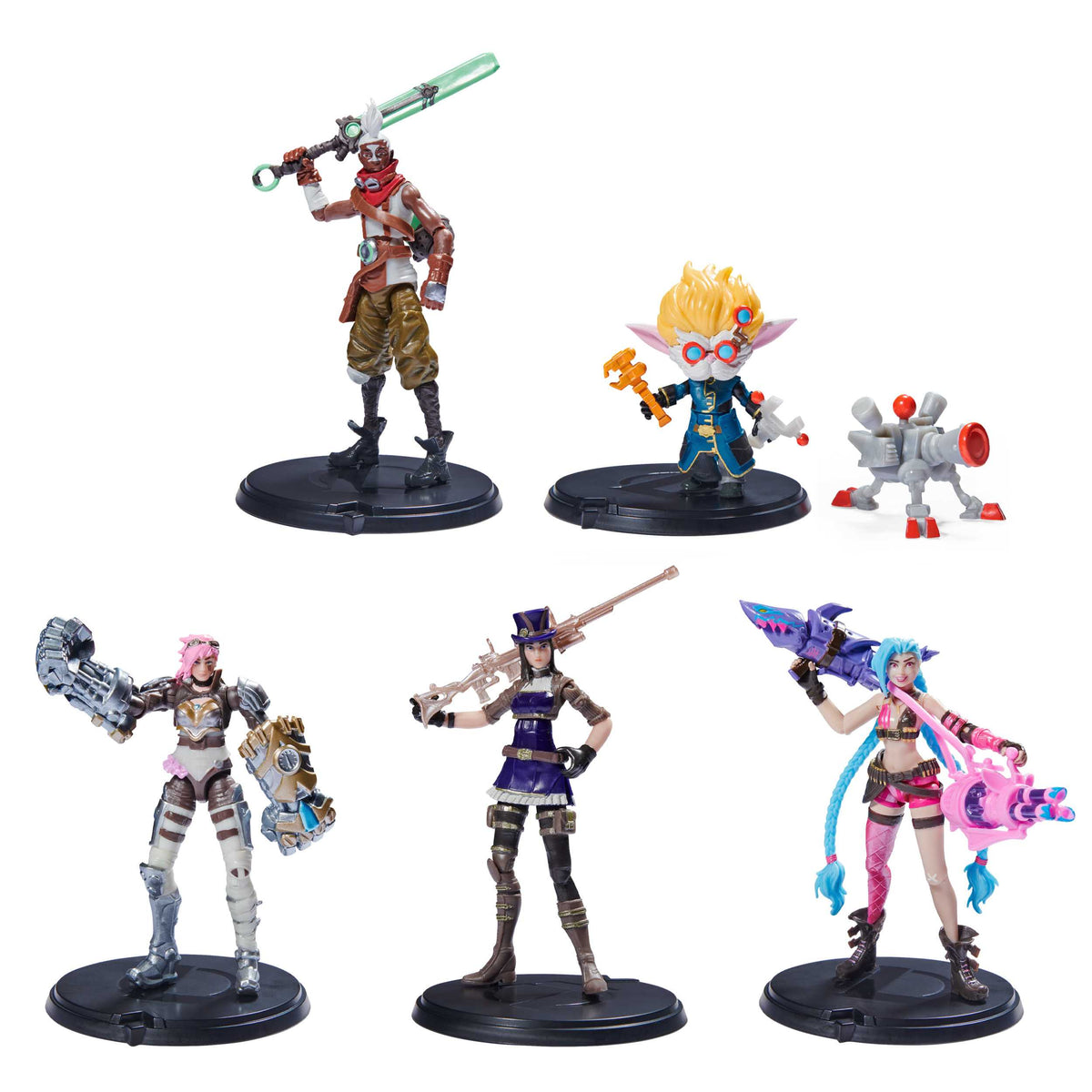 League of Legends, Dual Cities Pack / Exclusive Jinx, Heimerdinger, Vi, Caitlyn und Ekko, 10,2 cm Sammelfiguren