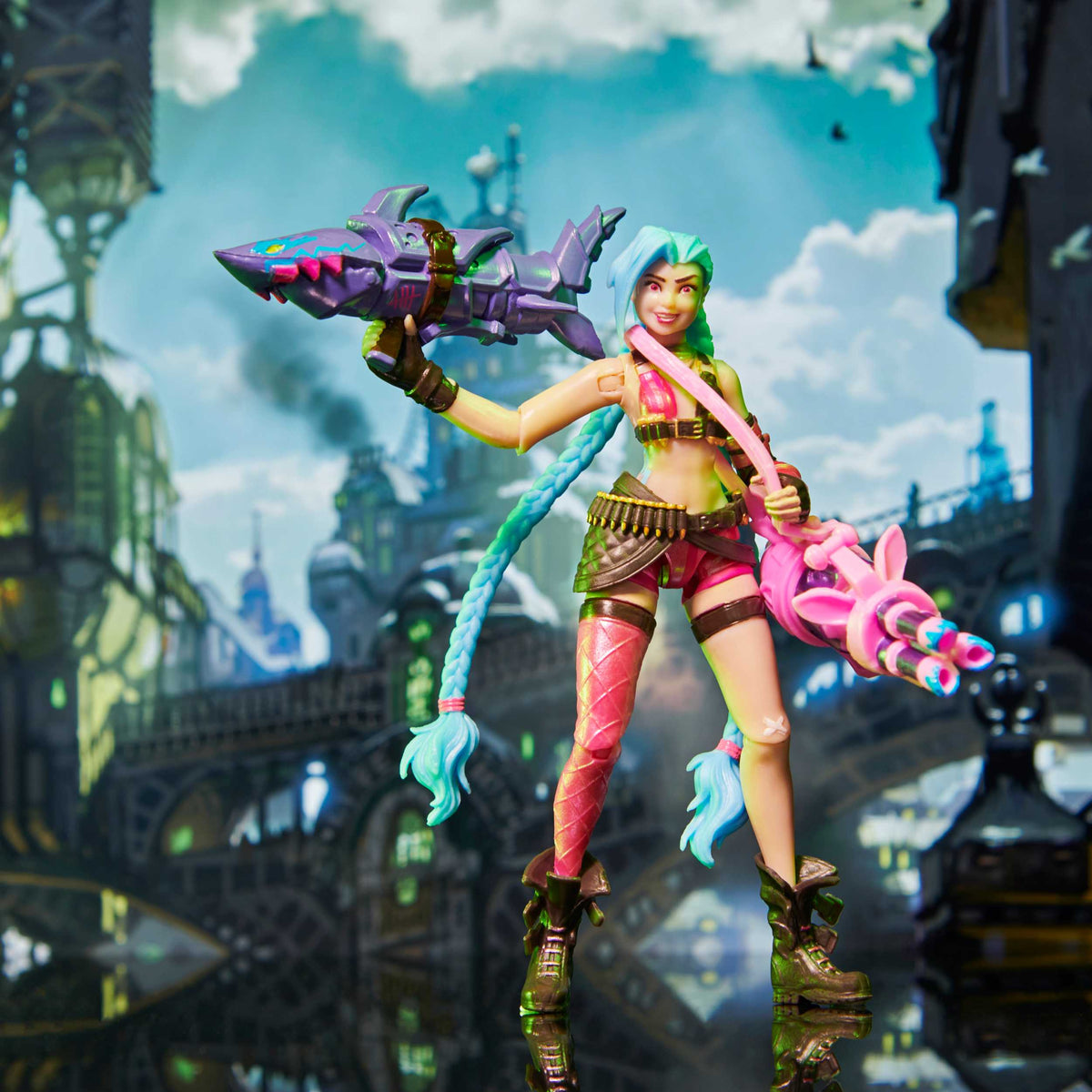 League of Legends, Dual Cities Pack / Exclusive Jinx, Heimerdinger, Vi, Caitlyn und Ekko, 10,2 cm Sammelfiguren