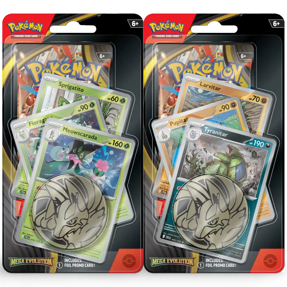 Pokemon TCG – Mega Evolution ME01 Premium Blister (1-Pack): Meowscarada oder Tyranitar (Englisch)