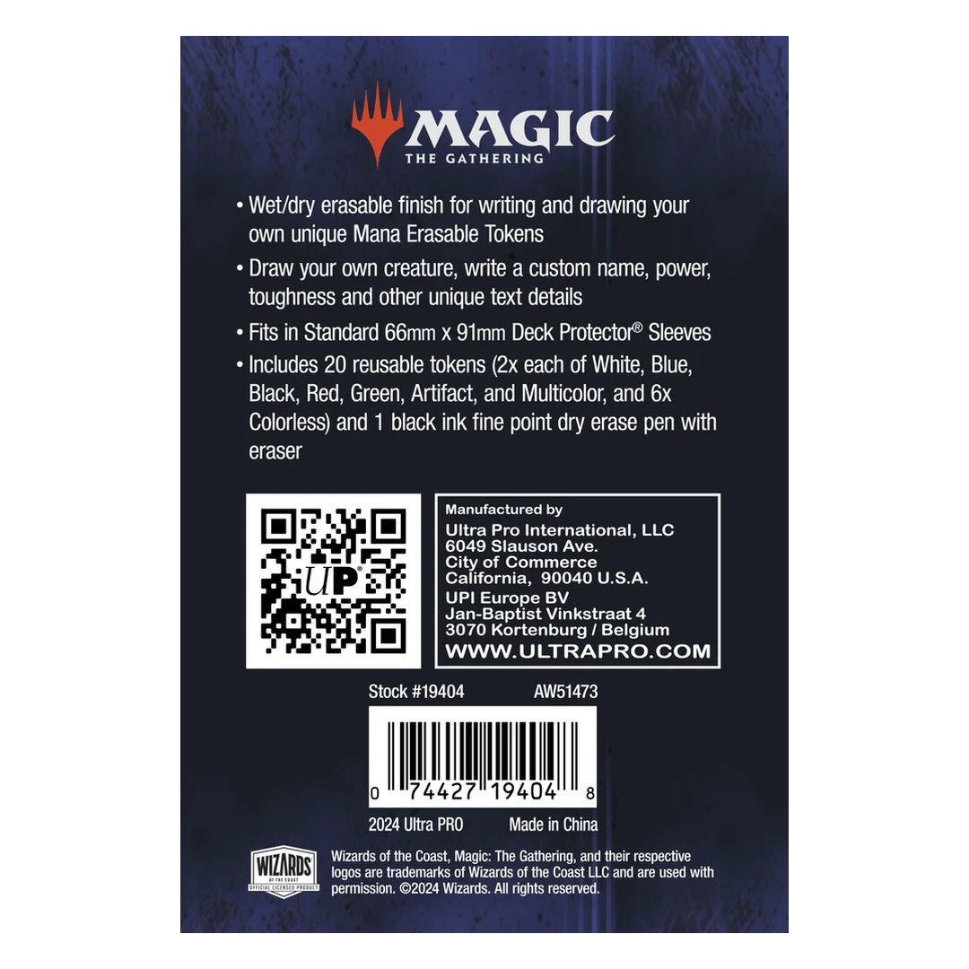 Ultra Pro Magic: The Gathering Erasable Tokens – Verpackung Rückseite mit Inhalt