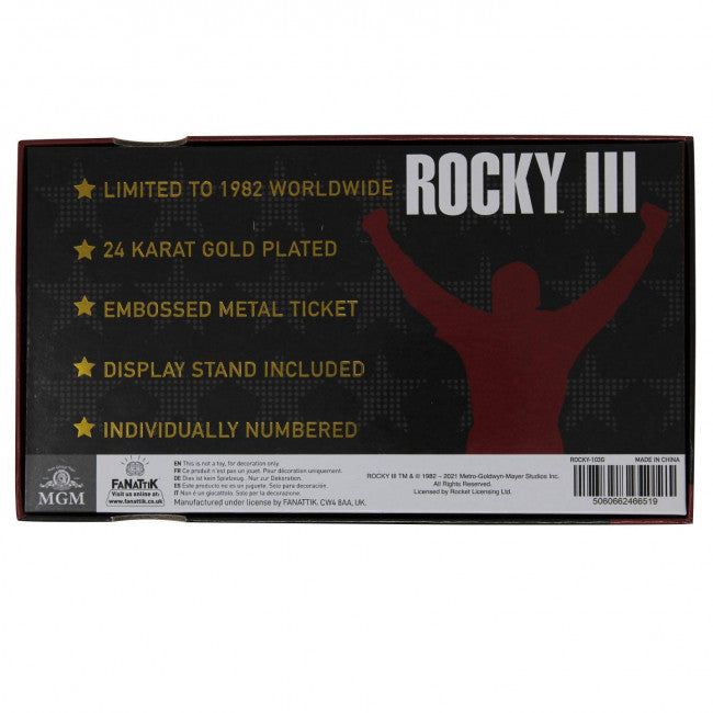 Rocky III Clubber Lang 24K Gold Plated Limited Edition Fight Ticket
